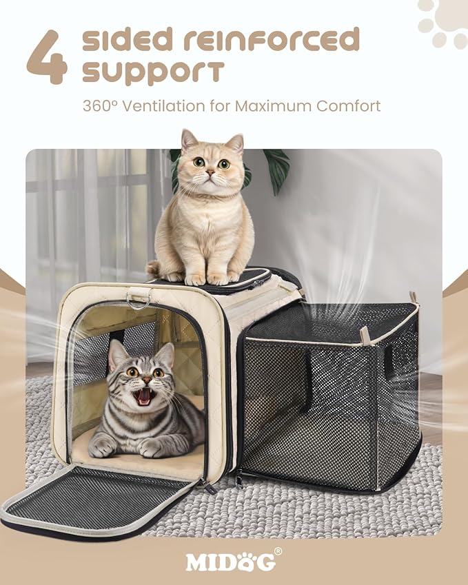 MIDOG Cat Carrier Soft for Small to Medium-Sized Cats,Up to 25 Lbs, TSA Airline Approved Soft Sided Pet Carrier,Collapsible Travel Cat Carriy Bag(Beige,20 inch x 13 inch x 13 inch)