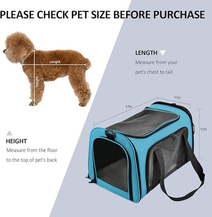 Henkelion Pet Carrier for Small Medium Cats Puppies up to 15 Lbs, Airline Approved Small Dog Travel Puppy Carrier Soft Sided, Collapsible - Blue