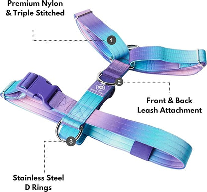 Spark Paws No Pull Dog Harness for Large Dogs, Heavy Duty Dog Harness for Big Strong Breeds, Adjustable, Y Shaped Padded Halter Design with Front Clip - 90s Retro – S