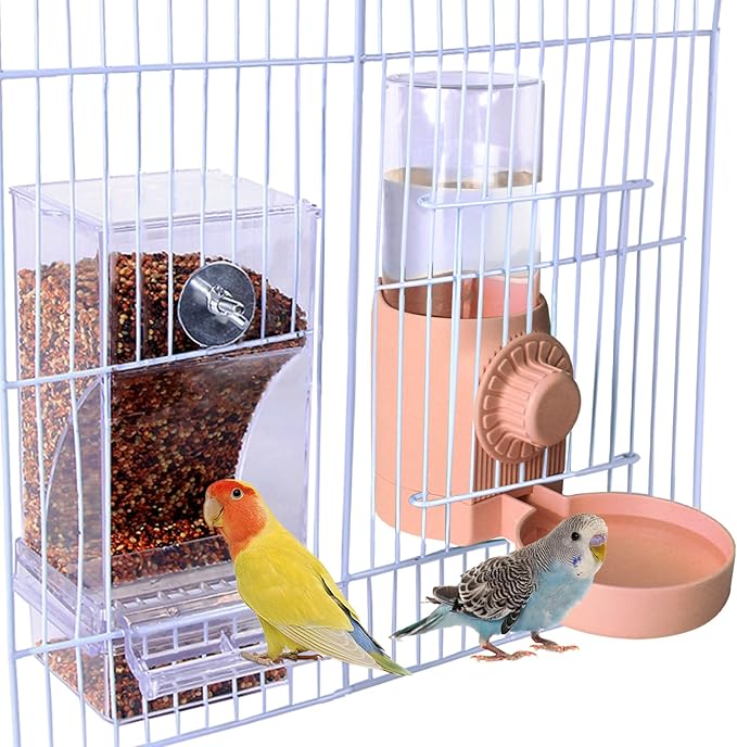 No Mess Bird Feeder Water Dispenser for Cage, Parakeet Cage Accessories, Bird Cage Feeder Waterer for Parrots Cockatiel Canary Budgies Finches (Feeding Door Over 3.15x3.15 inch)