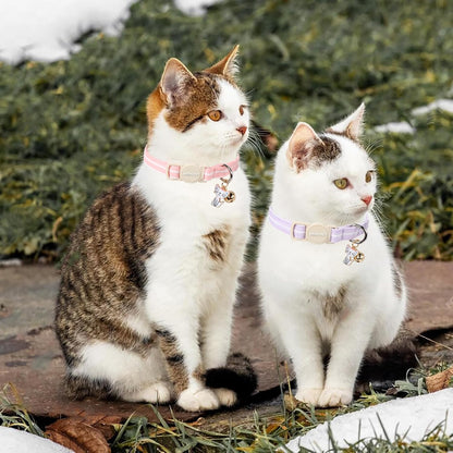 ARING PET 2 Pack Cat Collar-Cute Cotton Cat Collar with Bell & Pendant, Adjustable Pink Lavender Striped Kitten Collars with Safety Buckle for Girl and Boy Pets