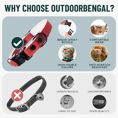 OutdoorBengal Durable Cat Collar Breakaway with Soft Padding for Medium to Large Cats - Thin Heavy Duty Tactical Fabric, Comfortable, Quick Release Breakaway Cat Collars, No Bell Collar (Red, Adult)