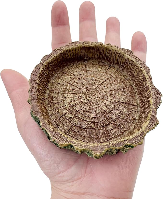 2 Pack Small Reptile Food Bowls, Reptile Feeding Terrarium Bowls for Bearded Dragon Lizard Frog Gecko Tortoise Hermit Crab Snail (Brown B)