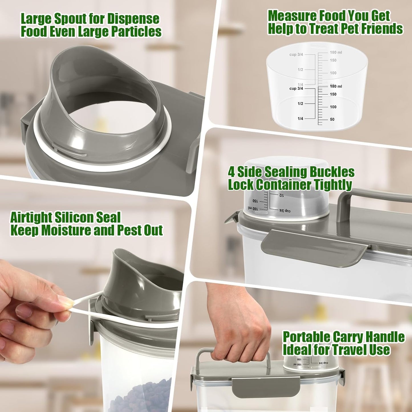 Dog Food Storage Container 5-7Lbs with Large Spout & Cup, 5L Cat Food Container Airtight, Travel Pet Dry Food Holder, BPA-Free Plastic Food Dispenser for Pet Food, Bird Seed, Fish Food, etc