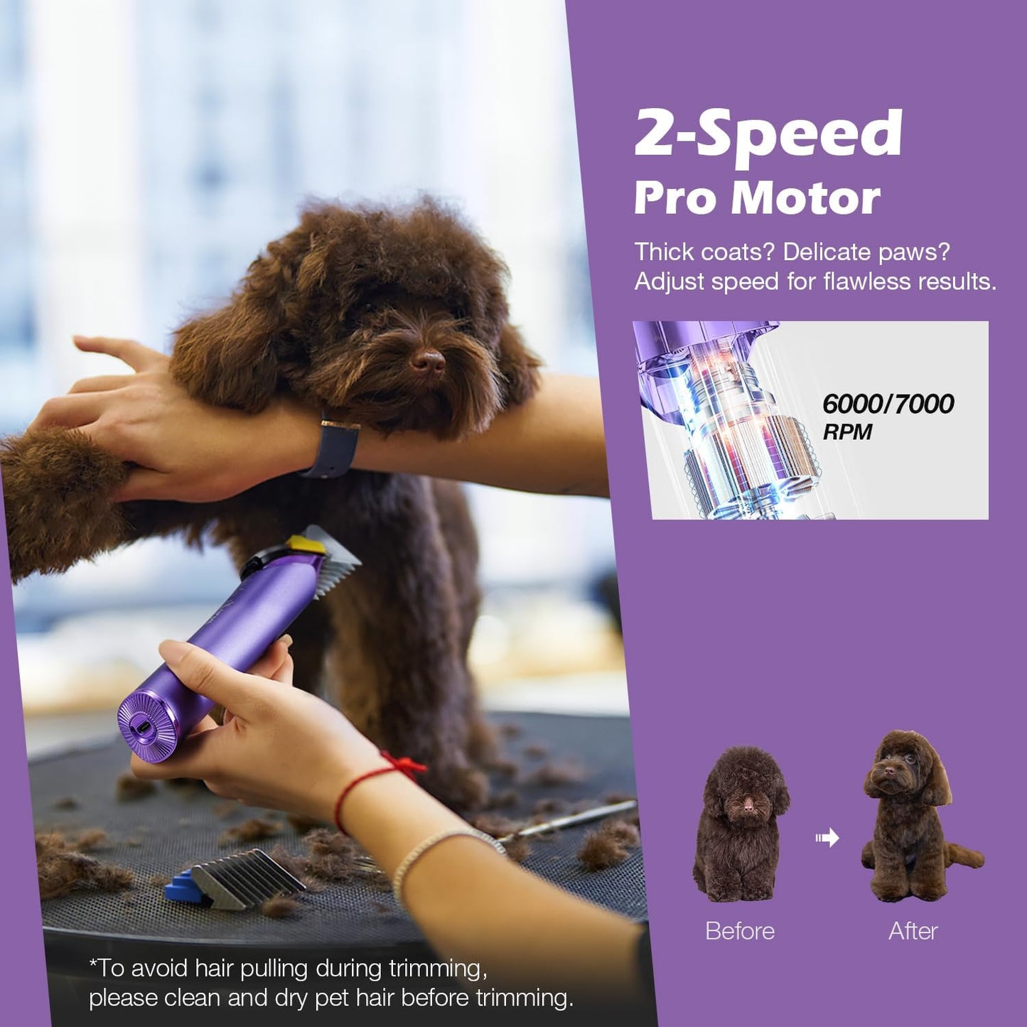 Professional Dog Grooming Clipper with Replacement Blade, 5-in-1 Adjustable Blade Cordless Pet Grooming Kit 2 Speed Trimmer Hair Shaver with Detachable Metal Combs Nova for Animal Horse