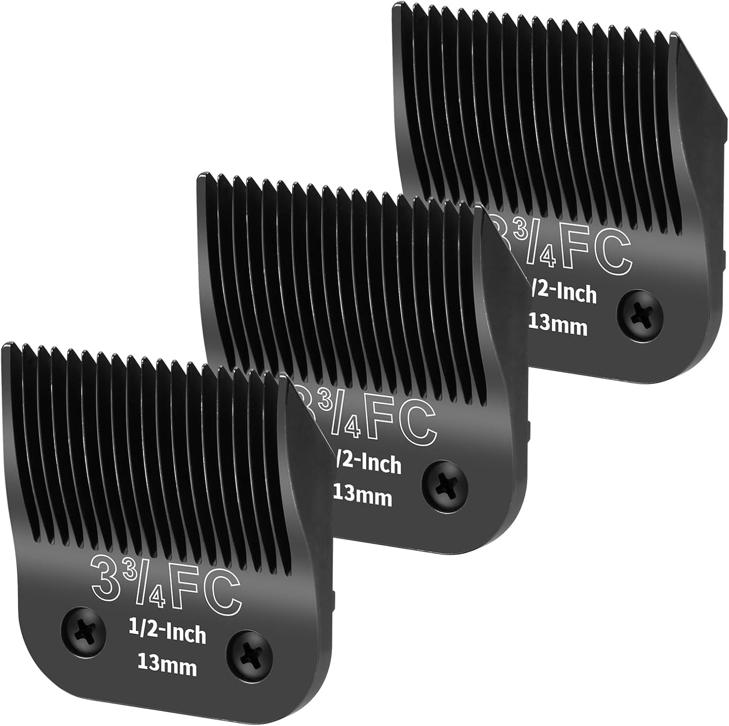 3 Pack 3-3/4FC Detachable Dog Grooming Steel Blades,Compatible with Andis,Oster A5,Wahl KM-10 Series,Cut Length 1/2" 13MM （Black）