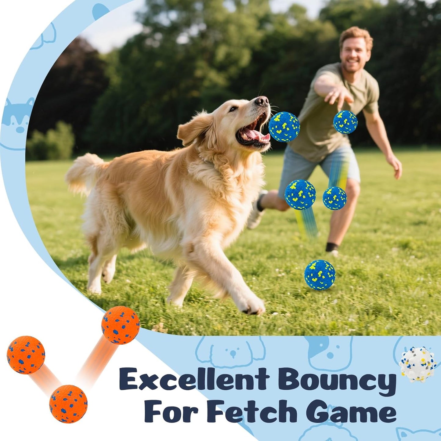 HIPPIH Dog Balls Interactive Tennis Balls for Dogs, Dog Toys for Aggressive Chewers, Tough Puppy Chew Toys for Teething, 3" Fetch Ball Water Toy for Small/Medium Breed, High Bouncy & Floating, 3 Pack