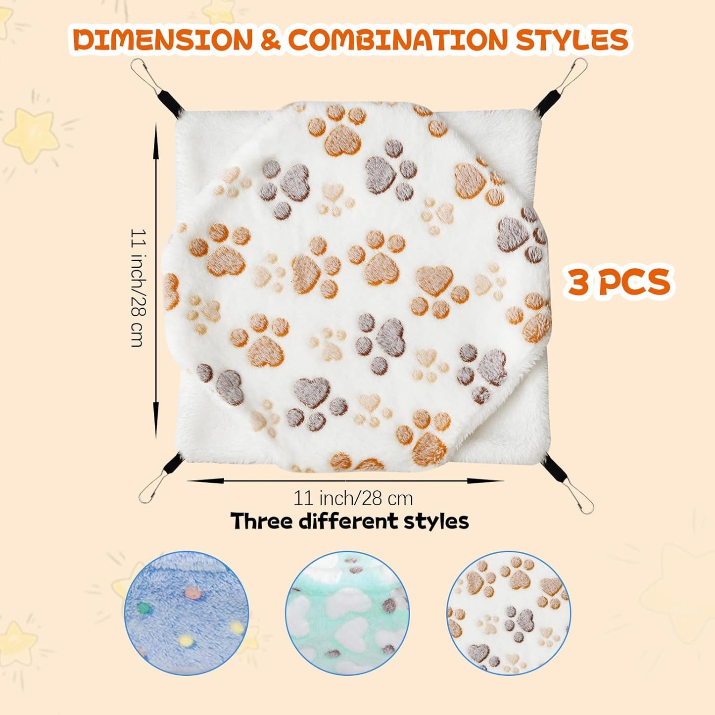 3 Pcs Guinea Pig Hammock, Rat Ferret Hanging Hammock Guinea Pig Accessories for Small Animals Chinchilla Hamster Parrot Sugar Glider Ferret Squirrel (11"×11")