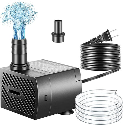 Submersible Pump, Small Fountain Pump with Tubing, Submersible Water Pump for Aquarium Fish Tank Indoor or Outdoor Pond Fountain Hydroponics Statuary (5W 95GPH, No Led Light)
