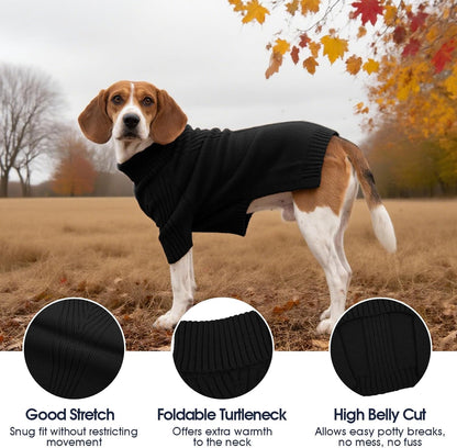 IECOii Great Dane Sweater,5XL Extra Large Sweater for Giant Breed Dogs in Winter,Turtleneck Cold Weather Knit Clothes,Machine Washable,Elastic Pullover for Saint Bernard,Mastiff (Black,XXXXXL)