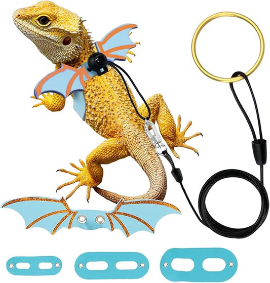 Lizard Harness and Leash-3 Size Pack Bearded Dragon Leather Dinosaur Wing Harness Reptile Leash Set for Safety Walking Costume Indoor Outdoor