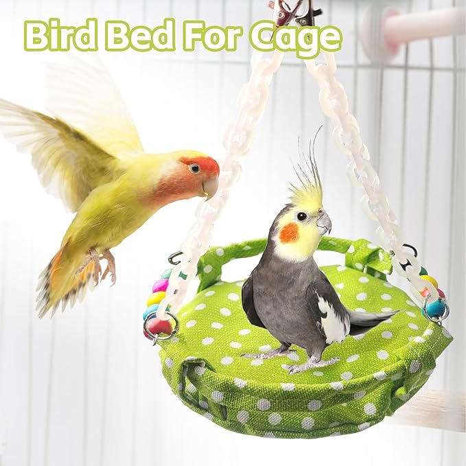 Bird Toy Climbing Hammock Nest Wooden Hanging Bird Bed for Cage Perch Stand Swing with Parrot Bell Toy for Parakeet Cockatiel Conure Cockatoo