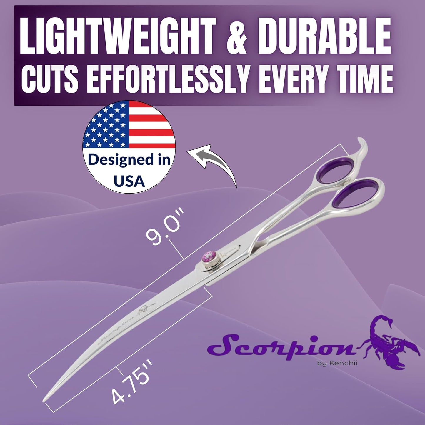 Kenchii Scorpion Dog Grooming Scissors, 9 Inch Curved Shears, Dog Scissors for Grooming, Professional Pet Grooming Scissors, Heavy Duty, Durable and Sharp