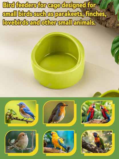 2 Pcs Ceramic Bird Food Bowls Parakeet Cage Water Bowl Birds Feeding Dish Parrot Water Feeder for Cage with 2 Plastic Feeding Clips for Parakeets Conure Cockatiels Lovebird Budgie (Green)