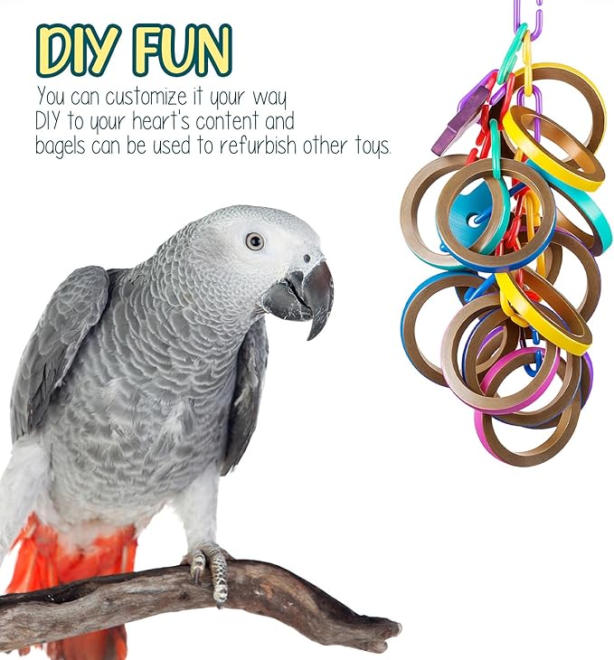 36 Pcs Bagels Bird Toys Bulk for Parrots Durable Cardboard Core Bird Toy Chewing Shredding Foraging Play Foot 2.5'' for Small and Medium Parrot Mini Macaws African Grey Cockatoos
