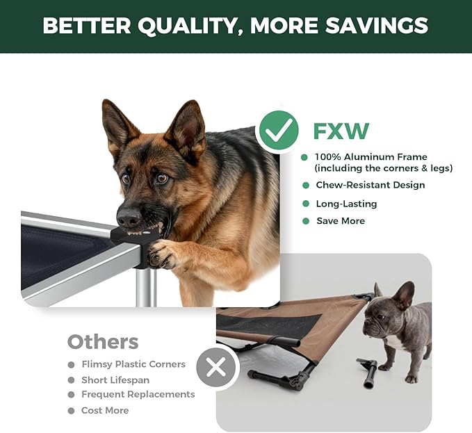FXW TitanNest Chew-Proof Elevated Dog Bed, Raised Cot for Indoor/Outdoor/Camping Use, Durable & Waterproof Cooling Pet Bed for Large Dogs, 50.0" L x 31.0" W x 7.3" H, Black
