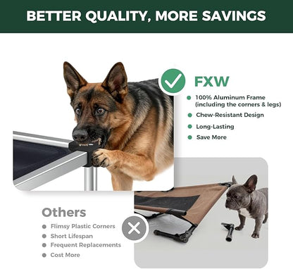 FXW TitanNest Chew-Proof Elevated Dog Bed, Raised Cot for Indoor/Outdoor/Camping Use, Durable & Waterproof Cooling Pet Bed for Large Dogs, 50.0" L x 31.0" W x 7.3" H, Black