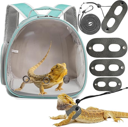 Bearded Dragon Travel Backpack with Harness and Leash Set,Lizard Backpack Travel Carrier,Space Capsule Clear Bubble Window Astronaut Reptile Carrier Backpack for Kids, Airline Approved