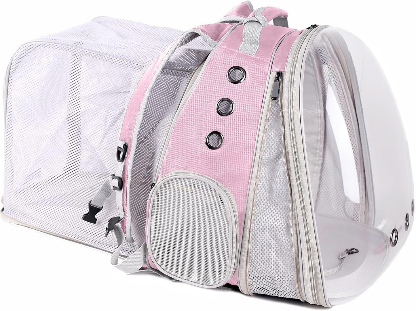 halinfer Dual Extension Pet Backpack Carrier for Large Cat and Small Puppy up to 20 Pounds, Clear Space Capsule Astronaut Transparent Bubble Window Pet Vet Travel Visit Bag