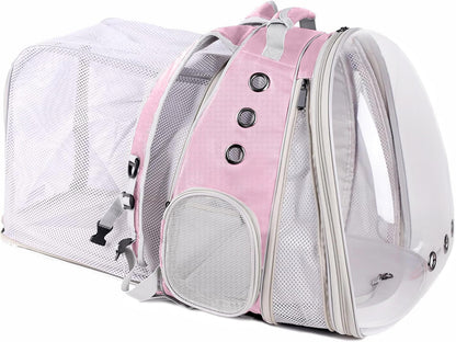 halinfer Dual Extension Pet Backpack Carrier for Large Cat and Small Puppy up to 20 Pounds, Clear Space Capsule Astronaut Transparent Bubble Window Pet Vet Travel Visit Bag