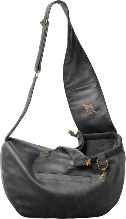 Noah & Paw Dog Sling Carrier for Small Dogs 5-18lb, Dog Sling for Small Dogs and Cats, Dog Carrier with Adjustable Padded Strap, Vegan Leather Lined with Fur, 3X Safety Features, Machine Washable