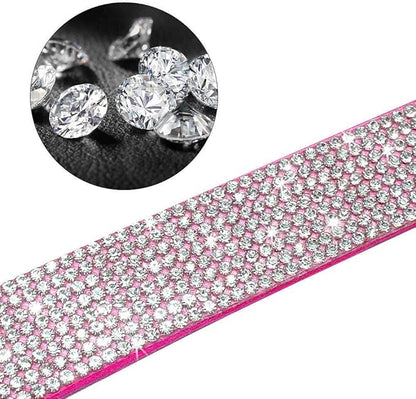 Rhinestone Dog Collar, Cute Dazzling Sparkling Soft Suede Leather Adjustable Pet Dog Cat Collar Crystal Diamond for Puppy Small Medium Large Dogs (L:38-46cm, Hot Pink)