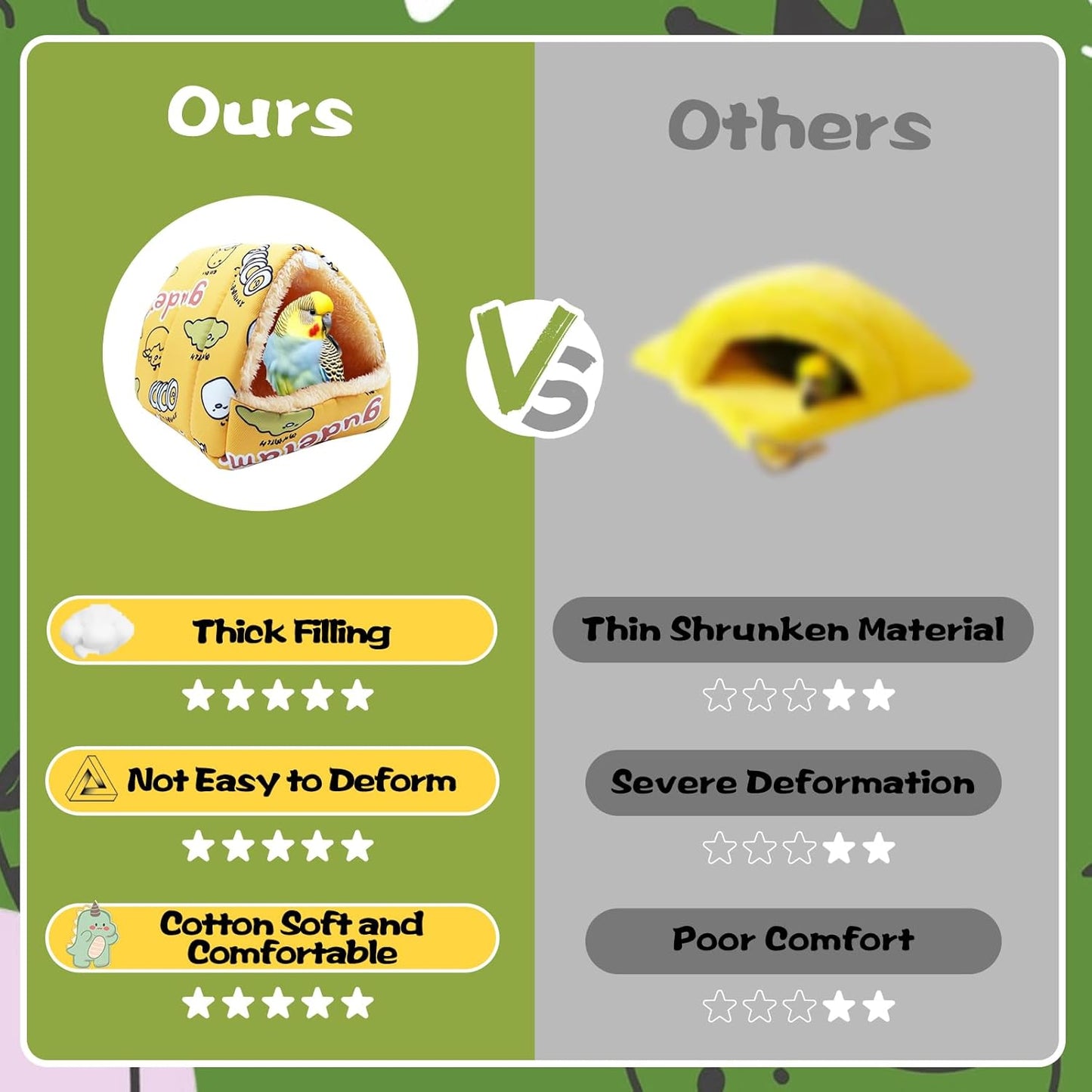 SUSOO Plush Warm Bird Nest House - Hanging Snuggle Bed Velvet Shed Hut Cage Fluffy Hideaway Winter Sleeping Hammock for Parrot Parakeet Conure Cockatiel Budgies Lovebird (Yellow, M)