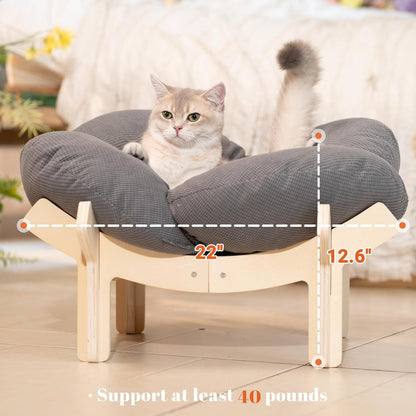 CHEERHOME PETS Elevated Cat Bed Wooden with Cushion Fluffy Pet Couch Sofa for Indoor Cats Raised Kitty Lounge Chair Suitable for Puppy, Cat Furniture(Gray)
