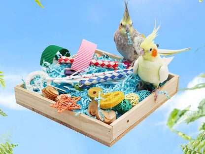 Bird Foraging Toys Box, Wooden Parrot Shredding Toys Box, Bird Chewing Toys, Birdcage Accessories, Suitable for Small Birds Parakeets Cockatiels Love Birds Conures