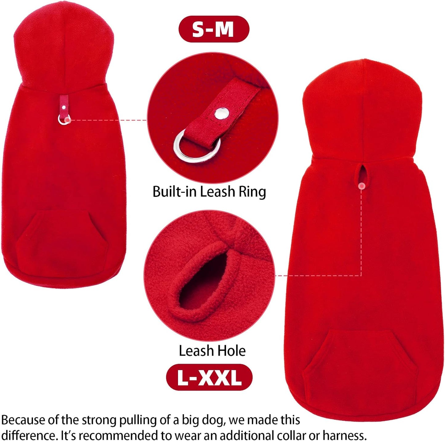 EXPAWLORER Dog Hoodie Fleece Sweater Vest, Hooded Dog Sweatshirt Fall Winter Pet Clothes with Leash Hole, Sleeveless Warm Cozy Puppy Clothing for Cat Small Medium Large Dogs Girl Boy, Red XL