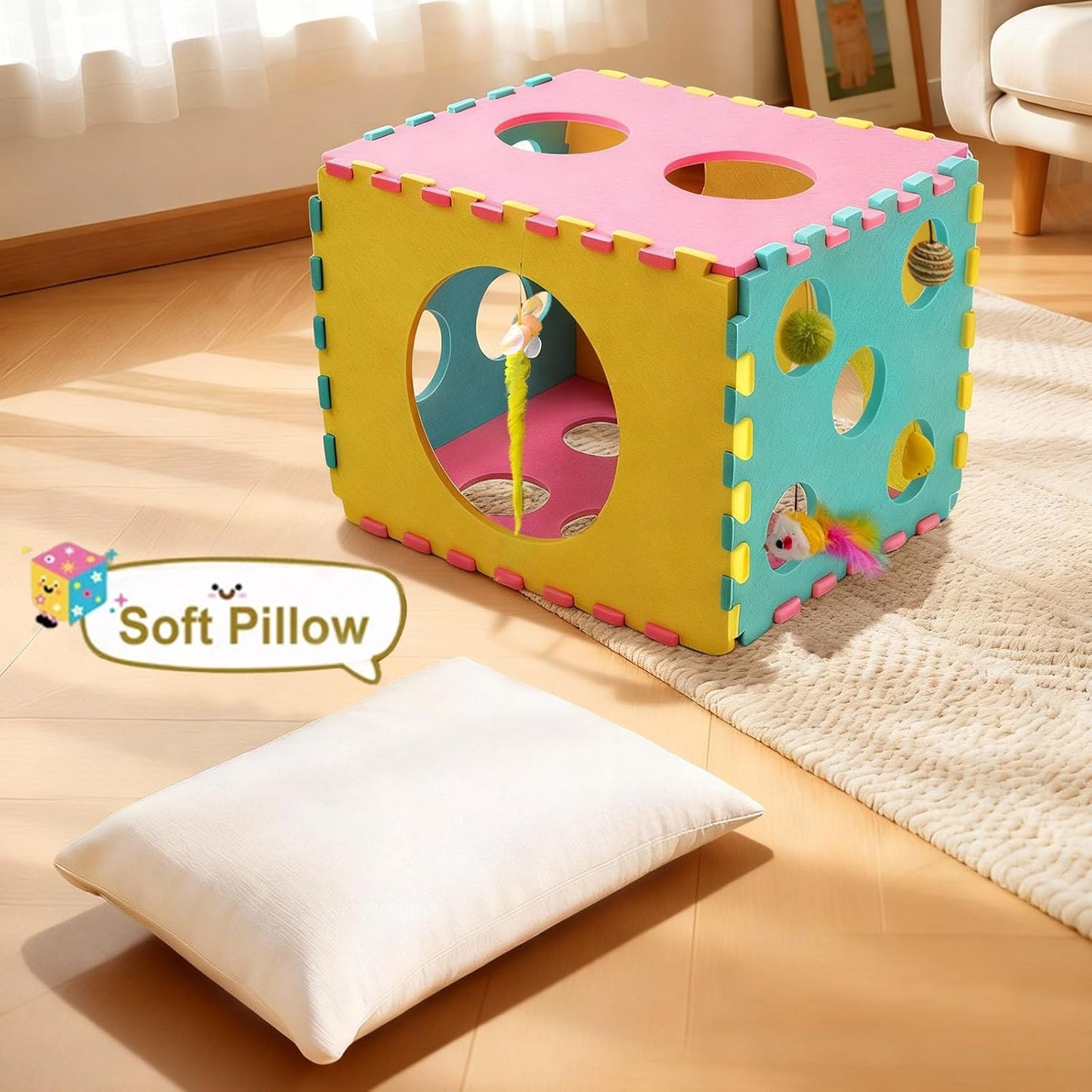 Cat Houses with 40 Cat Toys for Indoor Cats, Cute Cat Bed Cave for Multiple Large Cats, Kitten Toys for Indoor Kittens, 17 Inches