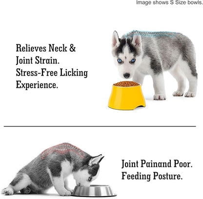 Dog Bowls,Cone Friendly Non-Slip Single Dog Bowl with Stainless Steel Inner, Raised Bowls for Small and Medium Dogs Spaniel Dogs Long Ear, High Capacity, L/3 Cups Yellow