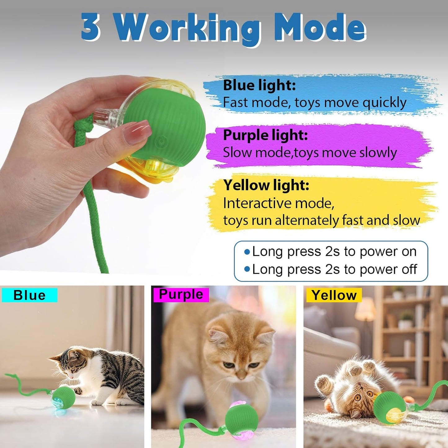 Interactive cat Toys for Indoor Cats, Speedy Tail 3.0 Cat Toy, Motion Activate cat Toy Ball，Automatic Toys for Bored Indoor Cats, Speedy Tail 2.0 Cat Toy, Rechargeabl(Green)