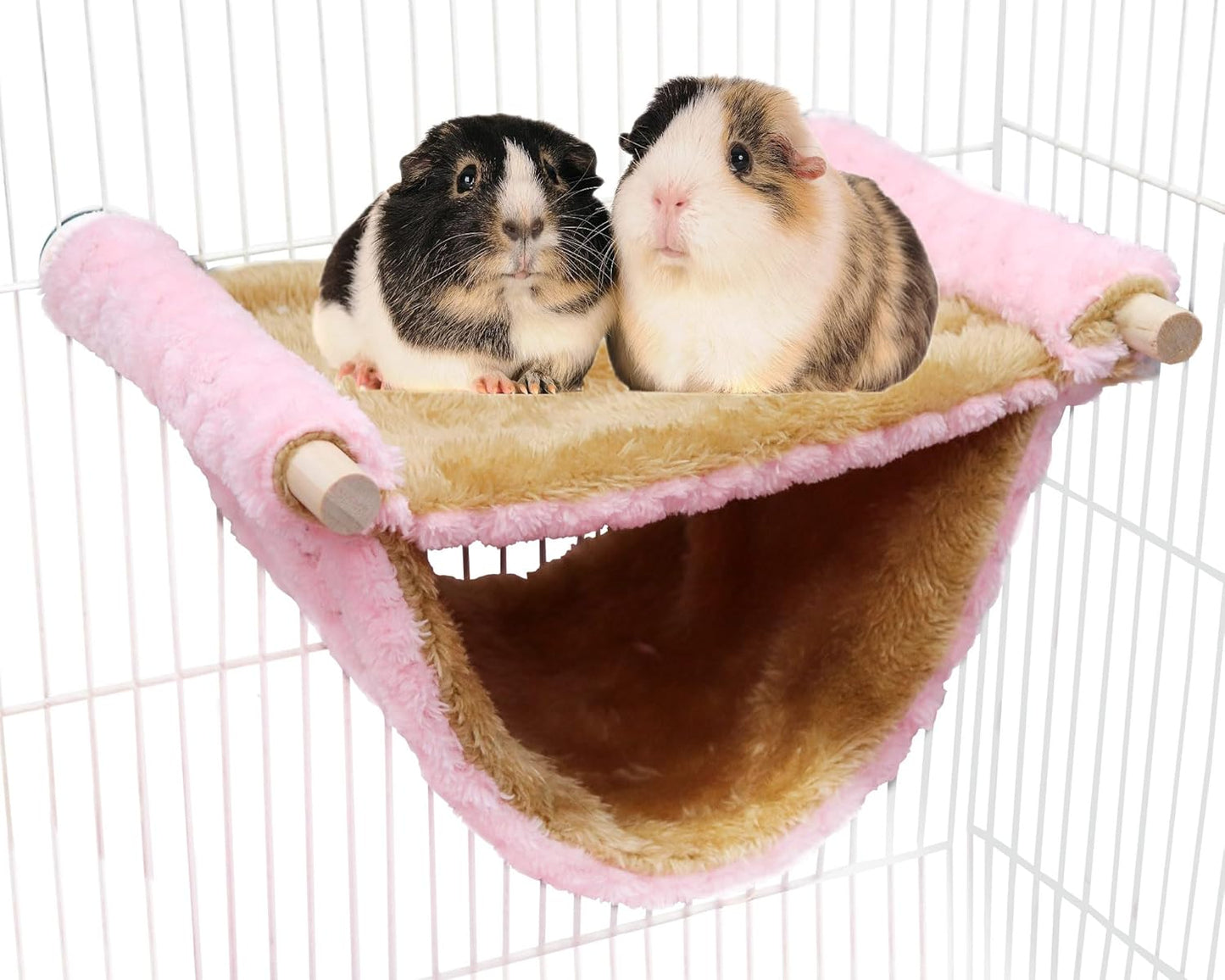 Fleece Winter Warm Rat Hammock, Double Layer Hanging Birds Nest Bed Tent with Warm Fleece, Bird Cage Stand Perch, Hideaway Cave Bed Accessories for Rat, Guinea Pig, Chinchilla (Pink)