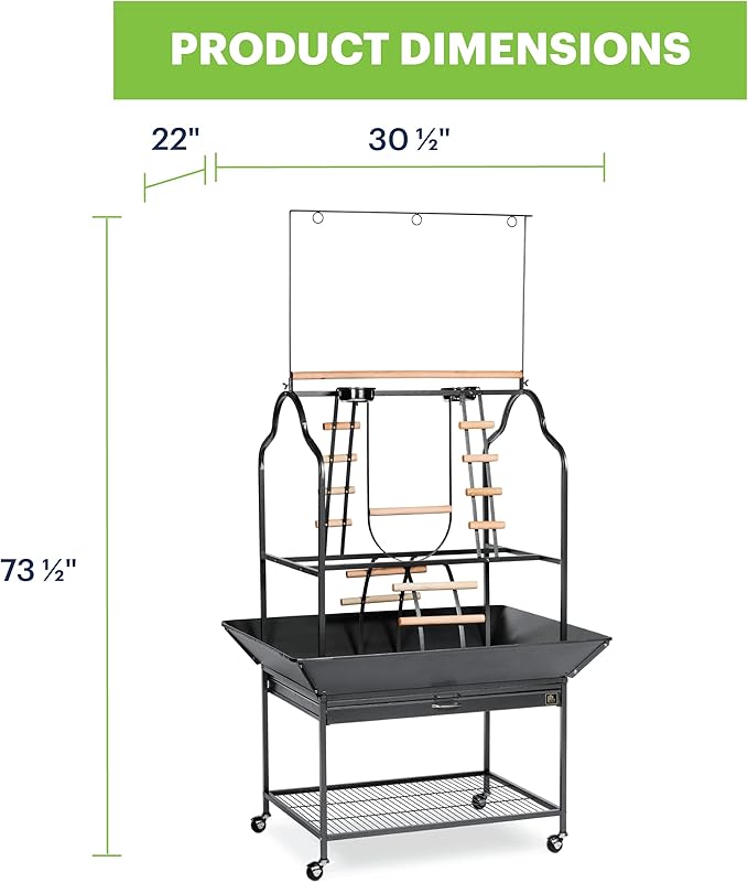 Prevue Pet Products Large Parrot Playstand with Wheels, Bird Stand Activity Play Center with Perches and Ladders, Indoor Outdoor Playground for Birds, Black Hammertone Finish