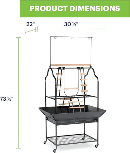 Prevue Pet Products Large Parrot Playstand with Wheels, Bird Stand Activity Play Center with Perches and Ladders, Indoor Outdoor Playground for Birds, Black Hammertone Finish