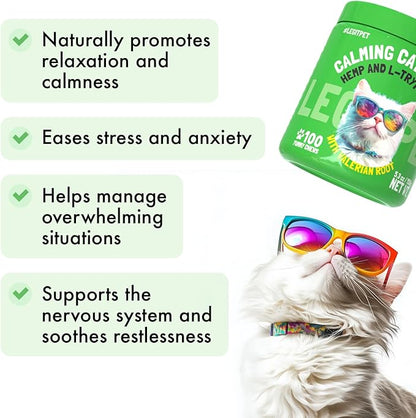 LEGITPET Cat Calming Treats Natural Anxiety Relief for Indoor Cats Stress & Travel Storm Separation Support Helps with Vet Visits, Grooming & Loud Noises Soothing Behavior Aid 100 Yummy Chews