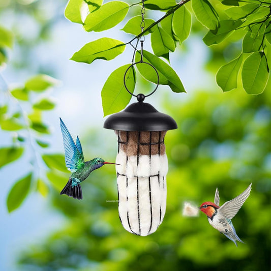 Hummingbird Nesters, Alpaca Wool Bird Nesting Material in Metal Cage - Unique Birds Lover Watcher Gift, Outdoor Garden Ornament, Refillable
