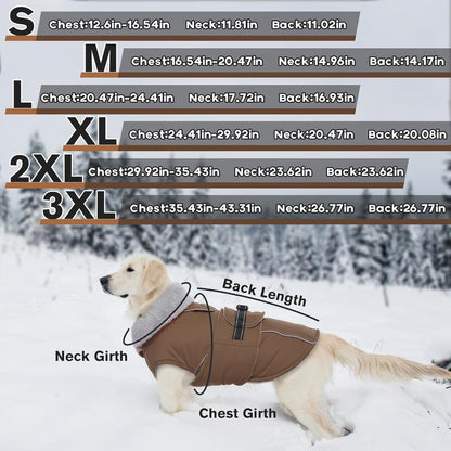 Lelepet Warm Dog Coats for Large Dogs Waterproof Dog Jacket Reflective Pet Fleece Vest Windproof Cold Weather Coats with Adjustable Buckle & Leash Hole, Brown, XXXL