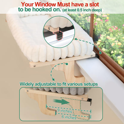 Zakkart SnugCloud Cat Window Perch with 4-Sided Bolster - Orthopedic Cat Hammock for Window Sill - Solid Hardwood & Metal Frame - Window Seat for Pets (Dark Stained Wood w/Brown Bed, Medium)