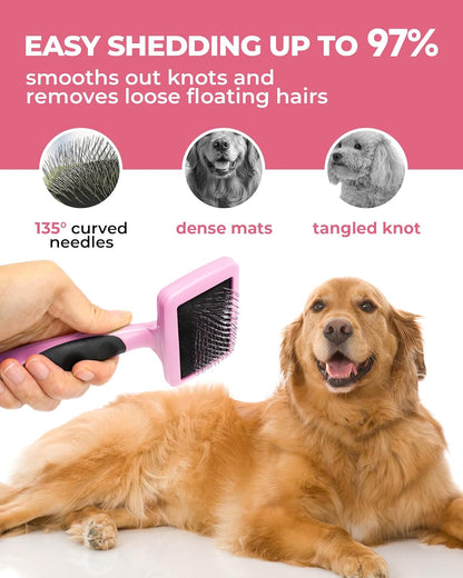 Dog Brush for Shedding Grooming,6 Pack Long-Pin Brush Set for Long Haired Dog Cat Goldendoodles Poodles Doodles Pink