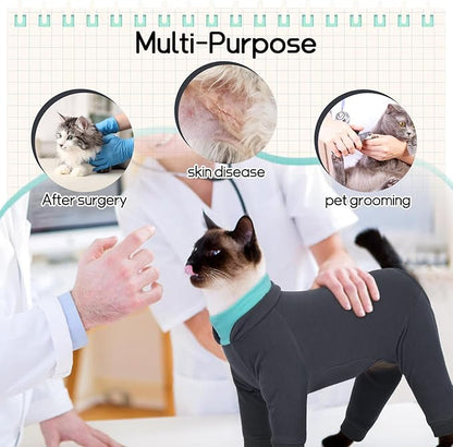 T'CHAQUE Sticky Hair Cat Onesie - Soft Long Sleeve Cat Pajamas, Anti-Shedding,Surgery Recovery Suit, Wound Protection & Preventing Licking, Kitten Sweaters for Male Female, DarkGray-2XL