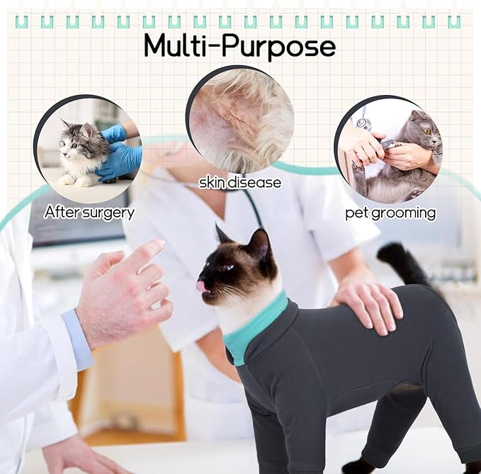 T'CHAQUE Sticky Hair Cat Onesie - Soft Long Sleeve Cat Pajamas, Anti-Shedding,Surgery Recovery Suit, Wound Protection & Preventing Licking, Kitten Sweaters for Male Female, Blue-M