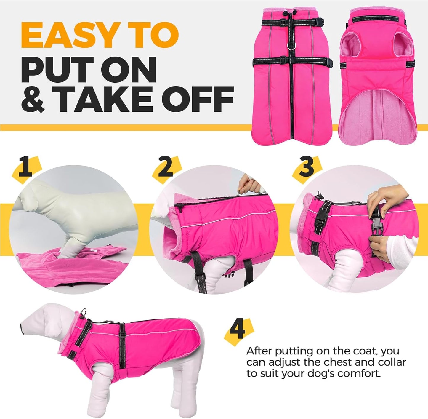 Lelepet Dog Winter Coat Waterproof Dog Jacket with Harness Built in Windproof Reflective Cold Weather Coats for Small Medium Large Dogs, Thermal Fleece Lined Coats for Walking Camping, Maltese, XS