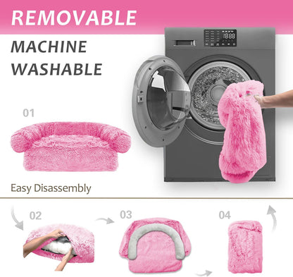 Tinaco Luxurious Calming Dogs/Cats Bed Mats, Dog Pad Washable Removable Couch Cover, Plush Long Fur Mat for Pets, Waterproof Lining, Perfect for Small, Medium and Large Dogs and Cats (Pink, 45"x37")