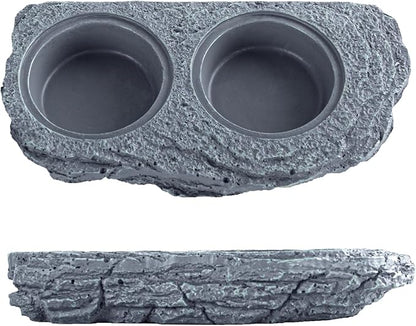 Wacool Magnetic Gecko Ledge - Double Bowl Reptile Feeding Tray with 6 Feeding Cups for Geckos, Lizards, Chameleons and Reptile Pets