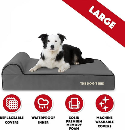 The Dog’s Bed Orthopedic Headrest Dog Bed Large Grey/Black, Memory Foam, Pain Relief: Arthritis, Hip & Elbow Dysplasia, Post Surgery, Lameness, Waterproof Washable Cover