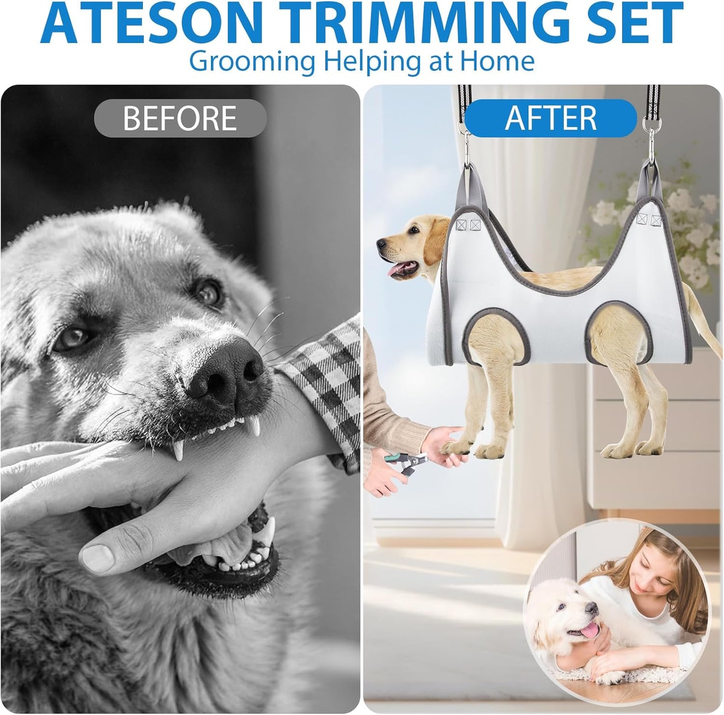 Pet Grooming Hammock Harness for Medium/Large Dogs Nail Trimming, Dog Sling for Cutting Nails, Dog Hanging Holder Hanger with Nail Clippers, Nail File, Scissors