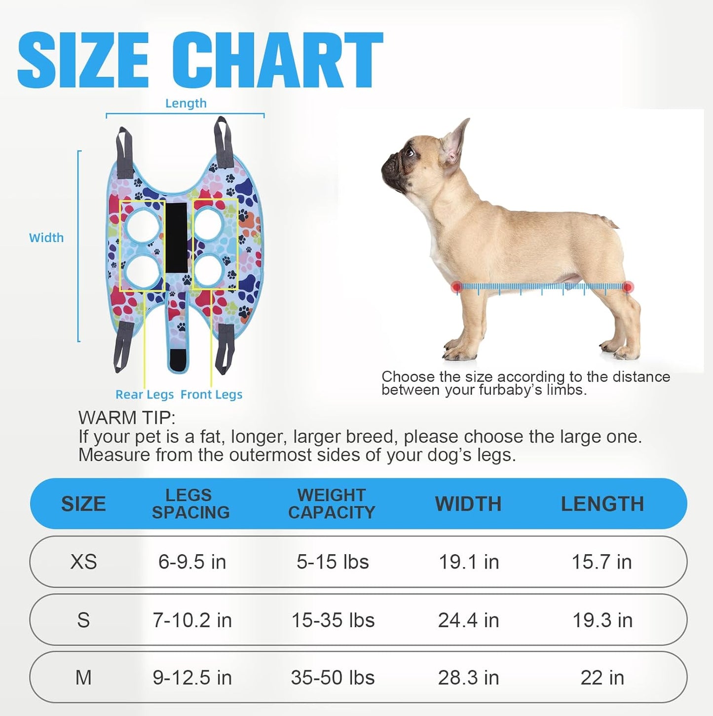 PAWCHIE Dog Grooming Hammock Harness for Dogs & Cats with Pet Nail Clipper Trimmer - Cat Hanger Sling for Trimming Clipping Nails- Dog Hammock Restraint Bag for Small Medium Large Dog, Blue S