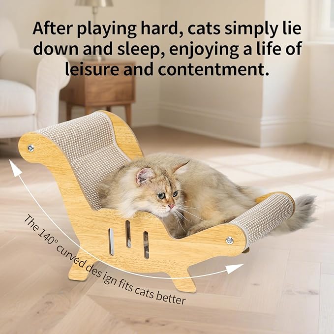 Cat Scratcher，cat Toys for Indoor Cats, Hand-Woven Hemp Rope, no Shedding, cat Bed, Durable and Sturdy, Beautifully Crafted Wood.